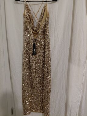 Fashion Nova Gold Sequin Midi Dress